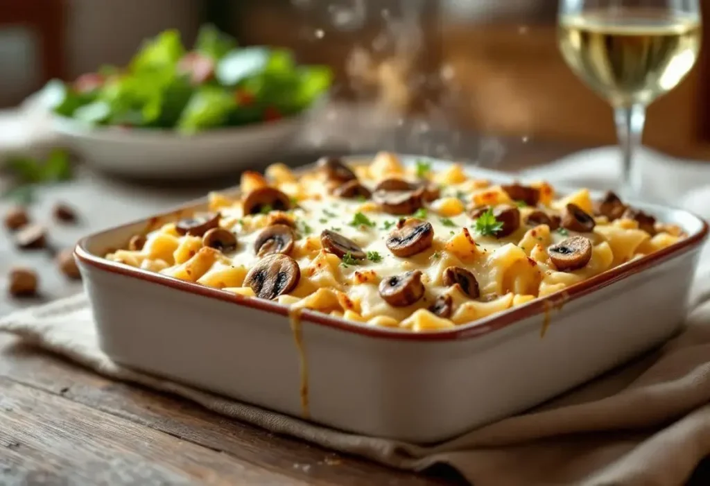 Ce gratin aux champignons réconcilie même les réfractaires : béchamel, parmesan et mozza opèrent toute la magie